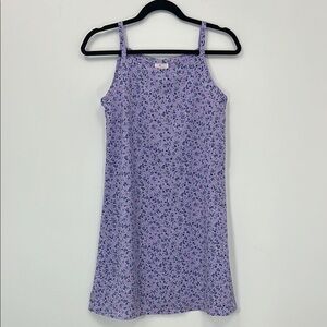 Vintage Lilac Floral Slip Dress Purple Flower Feminine Strap Petite Vacation